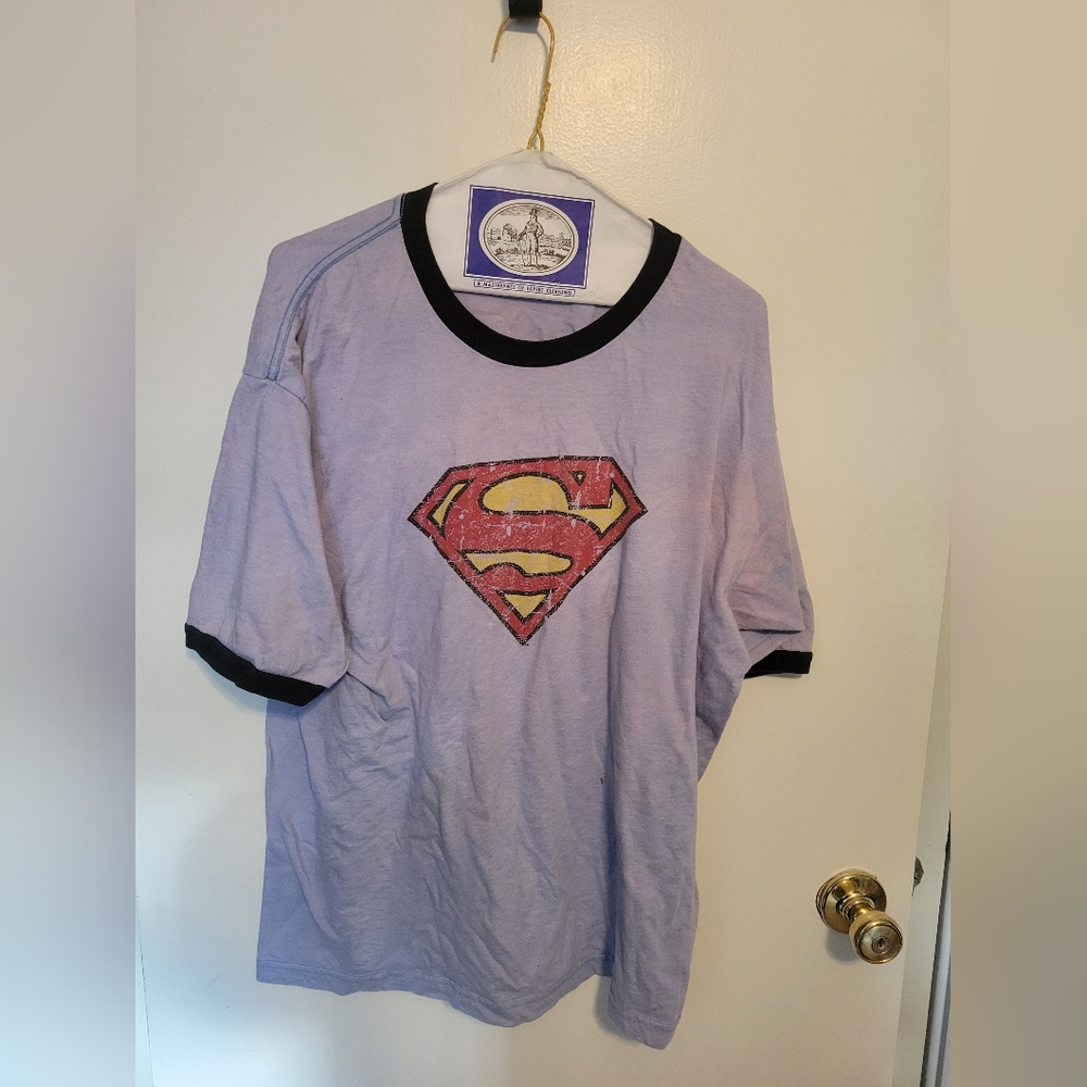 Superman Graphic Ringer T-Shirt in Light Lavender
